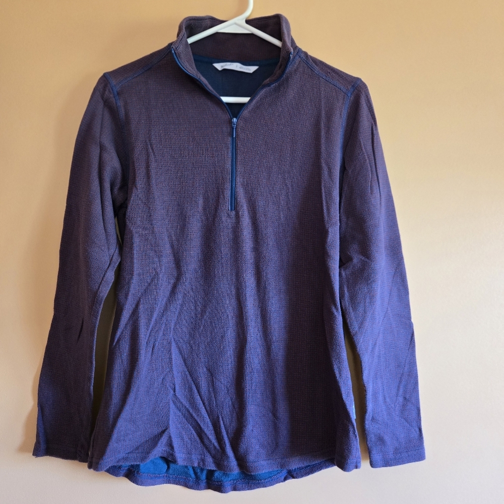 Woolrich Blue and Red Stripe Quarter-Zip Sweater PTP=17.5"